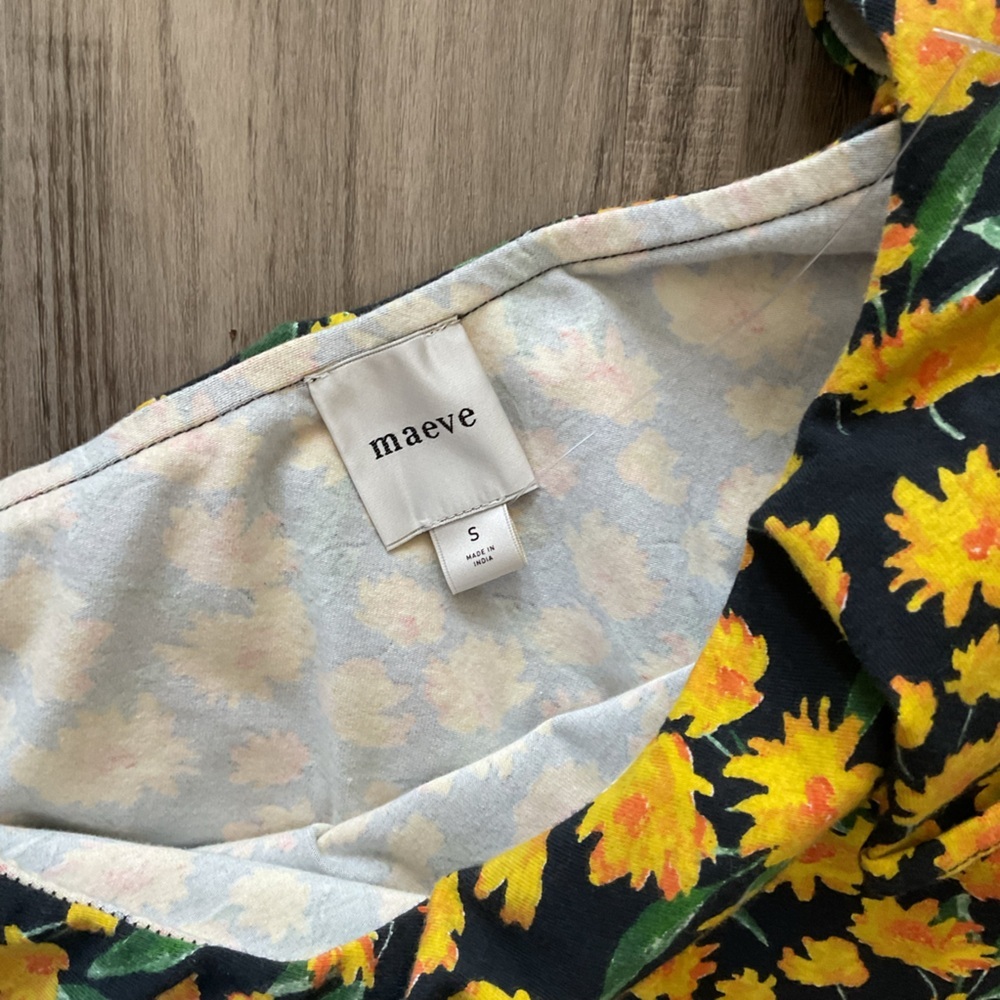 Maeve Anthropologie Women’s Size Small Black Yellow Print One Shoulder Top New - Picture 3 of 4